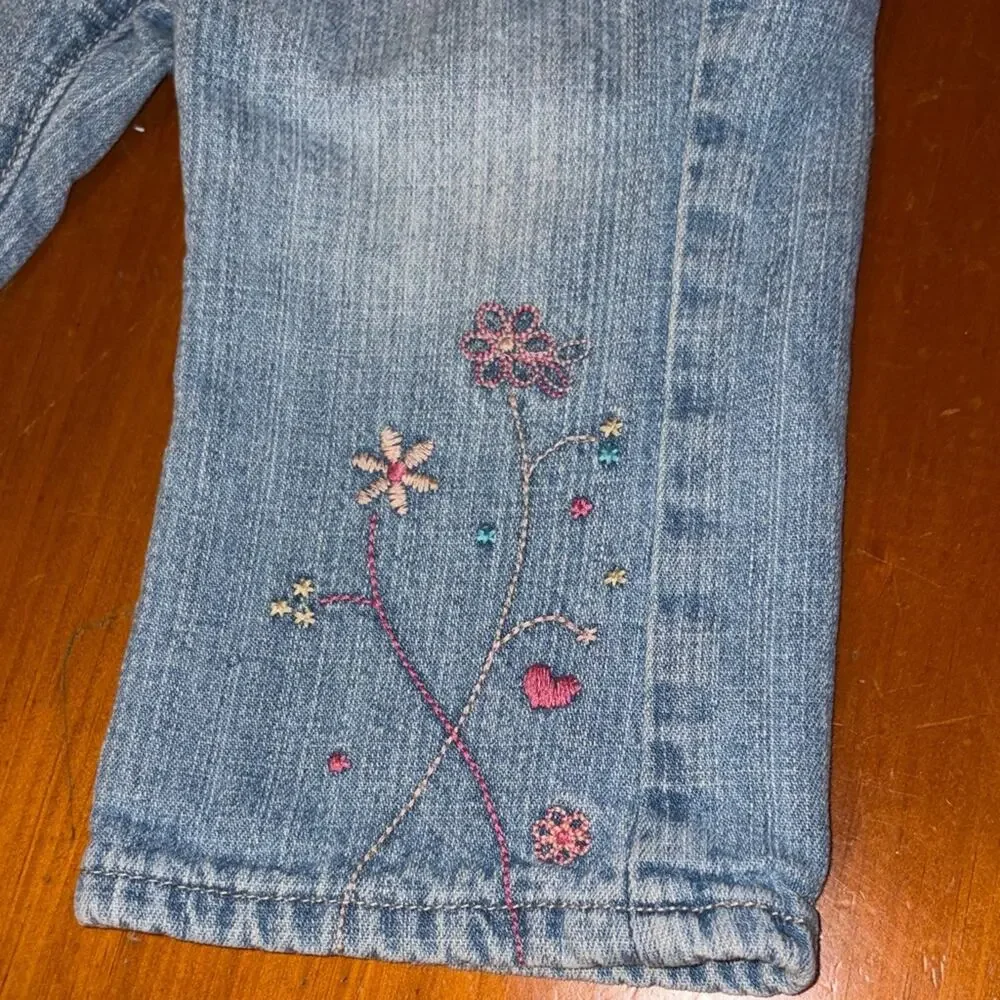 OshKosh B’gosh Blue Denim Kids Bottoms embroidered flowers